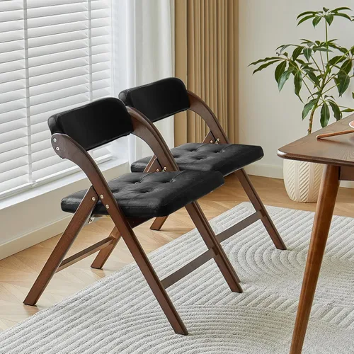 Miniatura 15 de Juego de 2 sillas plegables de madera, sillas plegables modernas con asientos acolchados, sillas de comedor plegables, silla plegable acolchada