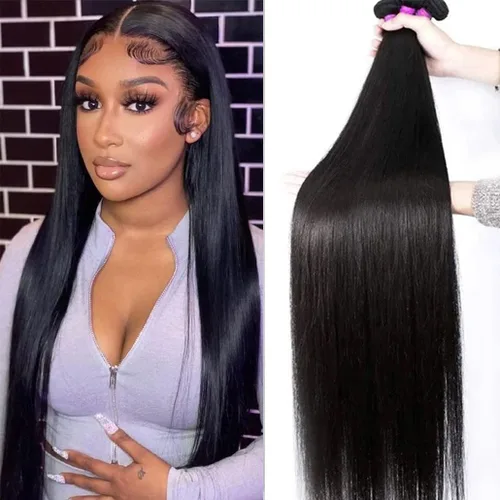 Miniatura 19 de Paquetes de pelo lacio brasileño, cabello humano virgen 100% sin procesar, color negro natural, 4 paquetes, 12, 14, 16 y 18 pulgadas