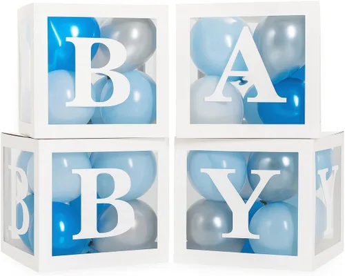 Miniatura 13 de Cajas para Baby Shower con Letras – Cajas Blancas con Globos Rosas y Blancos – Set de 44 Piezas para Revelación de Género y Decoración de Fiesta