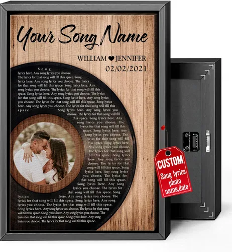 Miniatura 16 de H-DEWALL Regalos para marido de parte de la esposa, letras de canciones personalizadas con marco, discos de vinilo retro, decoración de pared