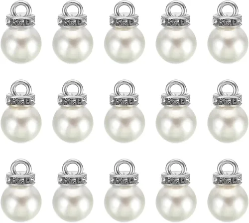 Miniatura 8 de PATIKIL 100 cuentas de perlas de perlas de imitación con diamantes de imitación DIY para hacer joyas, pulseras y aretes Plateado blanco