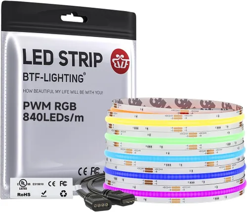 Miniatura 19 de BTF-LIGHTING FCOB COB - Tira de luz LED RGB con certificación UL, 810 LEDs/m de alta densidad flexible que cambia de color, DC12V 9.8 pies y 0.394