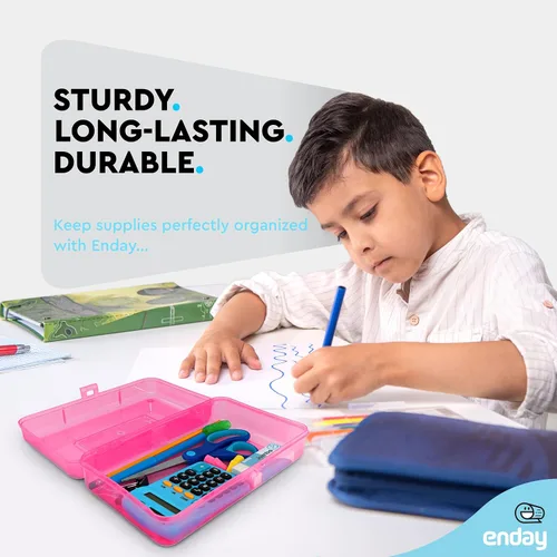Miniatura 2 de Emraw Caja de almacenamiento de utilidad, caja de lápices multiusos de color brillante para suministros escolares, caja de lápices de plástico