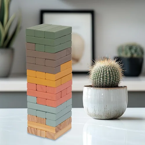 Miniatura 6 de Juegos de apilamiento de bloques de madera, 48 piezas de bloques apilables para niños y familias, bloques de equilibrio coloridos de madera
