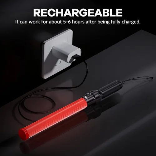 Miniatura 2 de E-riding Varita de tráfico recargable de 16 pulgadas, bastón de control de tráfico rojo con 2 modos intermitentes, varita de luz LED de seguridad