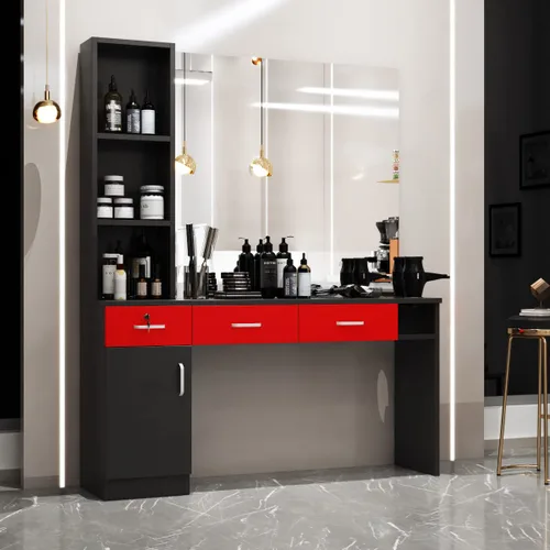 Miniatura 11 de Paddie Estaciones de peluquería de montaje en pared para estilista, juego de equipos de peluquería para estilista, muebles de spa de belleza