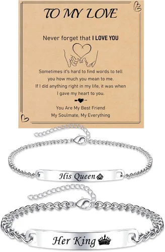 Miniatura 11 de Pulseras a juego, pulseras de pareja, regalos de aniversario para él y ella, novio y novia, pulseras de acero inoxidable, joyería de relación