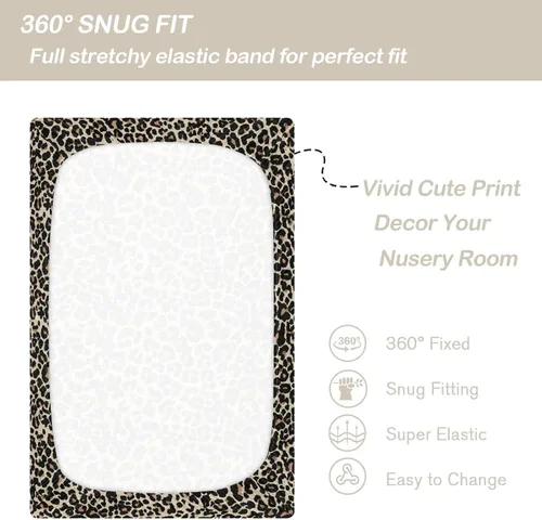 Miniatura 6 de CaTaKu Sábanas para cuna de bebé, con estampado de leopardo marrón, para cuna, para niñas y niños, sábanas suaves neutrales para cuna, 27 x 39
