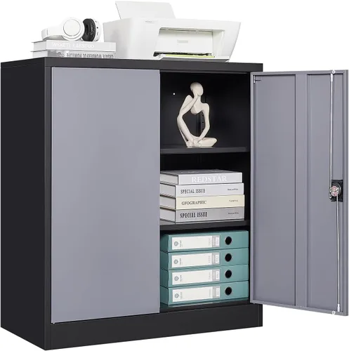 Miniatura 7 de Armario pequeño de metal con estantes, armario de almacenamiento de garaje de 36 pulgadas con cerradura, gabinetes de almacenamiento de metal blanco