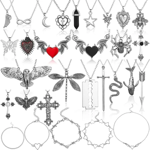Bonuci Juego de 30 collares grunge, collar de cruz gótica, collar Y2k, collar punk rock, vintage, Harajuku, gótico, corazón, corazón, gargantilla,