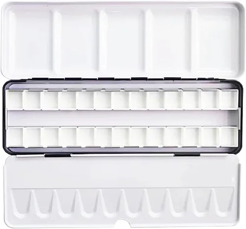 Miniatura 13 de Jinberry Lata de acuarela de metal con paleta de mezcla plegable, paleta de acuarela vacía multifuncional con sartenes, paleta de bandeja de pintura