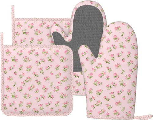 Miniatura 8 de Oven Mitts Pot Holders Set Daisy Flower Pastel Color Silicone Kitchen Gloves Potholders Heat Resistant for Chef Baking Cooking Grilling BBQ 4 Pack