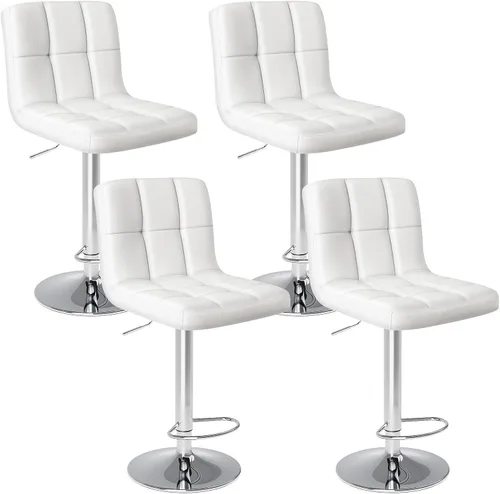 Miniatura 10 de Sweetcrispy Juego de 2 taburetes de bar de piel sintética ajustables sin brazos, taburetes de bar giratorios hidráulicos para encimera de cocina