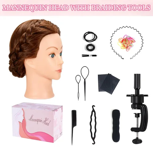 Miniatura 8 de Beauty Star Cabeza de maniquí con cabello humano 100% real, cabeza de peinado de muñeca de 18 pulgadas para práctica de trenzado y entrenamiento