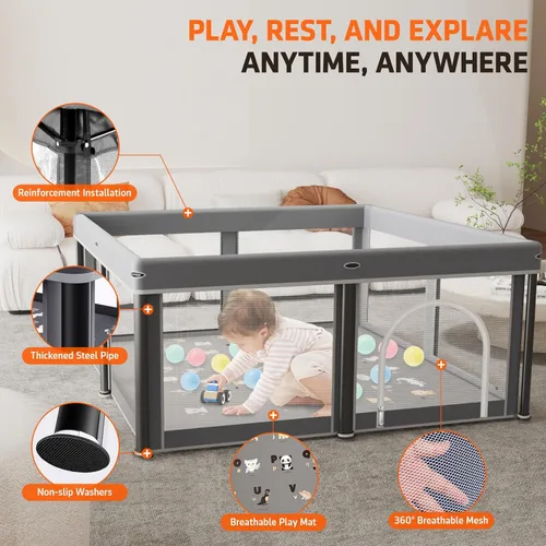 Miniatura 6 de Corralito plegable para bebés con alfombra, 50"×50" corralito plegable para bebés y niños pequeños, corral de juegos de seguridad para niños