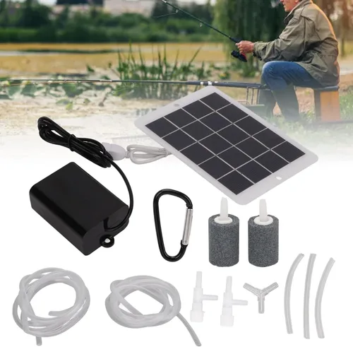 Miniatura 5 de Alomejor Oxigenador solar Bomba de aire Interfaz de salida 3W 5V Aireador de oxígeno solar portátil para decoración de jardín de peces de estanque
