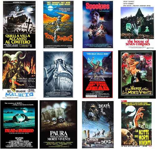 Miniatura 2 de Mini-carteles de película (13 carteles de 8 x 11 pulgadas) Zombies Horror Vintage Pósters de películas cubiertas de película de explotación retro