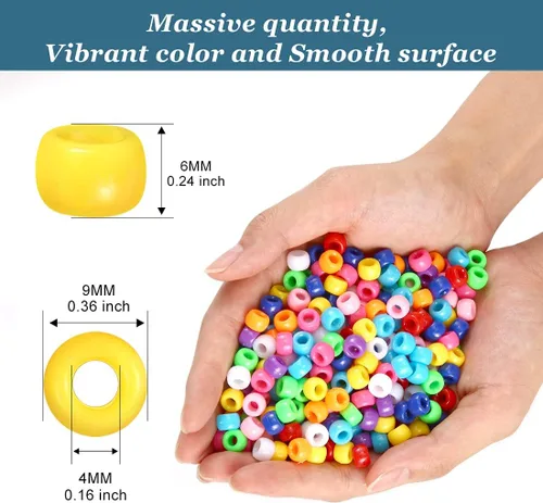 Miniatura 2 de Más de 3000 cuentas de poni, cuentas de pulsera multicolor para trenzas de cabello, cuentas de plástico para manualidades (paquete grande, clásico).