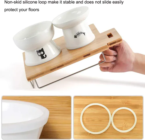 Miniatura 3 de FOREYY - Juego de cuencos elevados para comida y agua para gatos, cuencos elevados de cerámica para gatos con anillo antideslizante, antivómitos