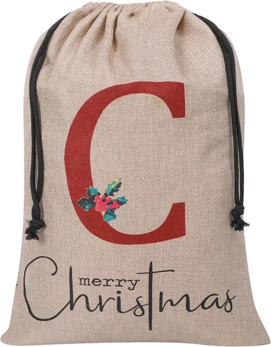 Miniatura 9 de Subyan Bolsa de regalo de Navidad de arpillera de 27 x 23 pulgadas, extra grande, reutilizable, personalizada, con monograma, con cordón