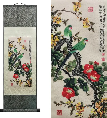 Miniatura 19 de AtfArt Decoración asiática de pared, hermosa pintura de pergamino de seda, 4 flores de hombre justo, orquídea ciruela, bambú, crisantemo, decoración
