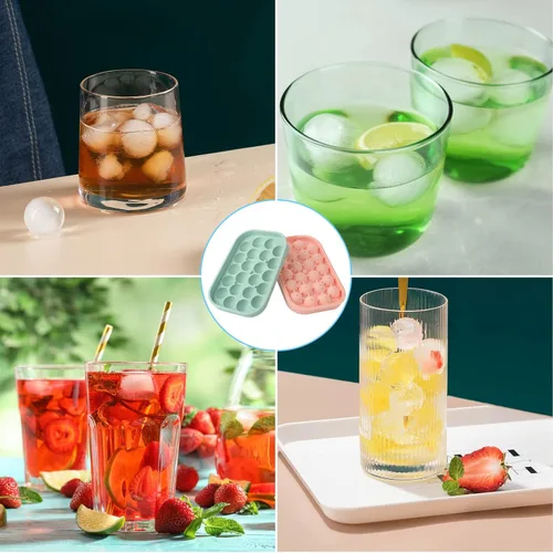 Miniatura 6 de Bandeja para cubitos de hielo, paquete de 2 unidades de silicona flexible para 22 bolas de hielo con tapa, sin BPA, bandejas de cubitos de hielo