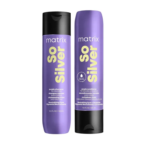 Matrix So Silver Purple - Juego de champú y acondicionador pigmentado | Elimina matices amarillos cobrizos | Acondicionador tonificante para rubios