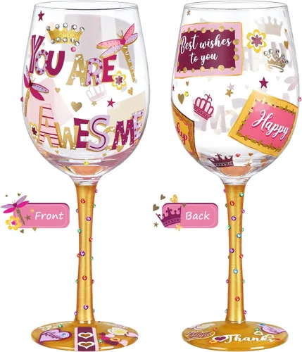 NymphFable You are Awesome Regalos para mujeres, regalo de agradecimiento, copas de vino pintadas a mano, copas de vino decorativas, regalo de