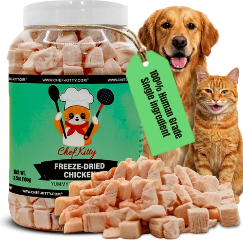 Miniatura 10 de Golosinas de pollo liofilizadas para gatos y perros, 100% grado humano, un solo ingrediente, alto en proteínas, aperitivo saludable, sin aditivos ni