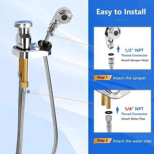 Miniatura 8 de Kit de manguera de rociador para cuenco de champú de 1/4" con tuerca, reemplazo de manguera de fregadero de acero inoxidable para salón de belleza