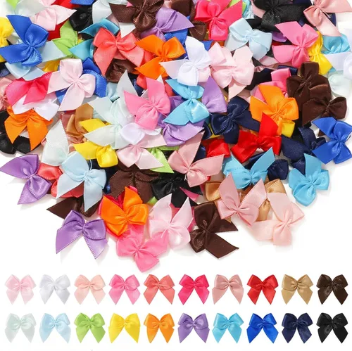 yoyokid 200 mini lazos de cinta de satén de 1 pulgada, pequeños lazos de manualidades decorativos para bricolaje, alfileres de ánimo, pinzas para