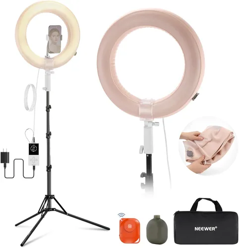 Miniatura 10 de NEEWER Kit de luz de anillo de 18 pulgadas: LED profesional de 55 W 5600 K con soporte y soporte para teléfono, tubo suave y bolsa para extensión