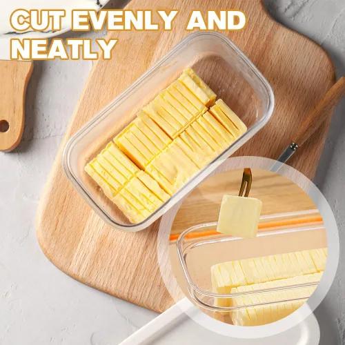 Miniatura 2 de Cortador de mantequilla de acero inoxidable, cortador de mantequilla y plato, recipiente para rebanar mantequilla con tapa para refrigerador, caja