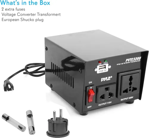 Miniatura 8 de Pyle Convertidor de Voltaje Subida y Bajada - Transformador de Voltaje Convertidor de 500 Vatios con Puerto de Carga USB, Adaptador de Corriente UK