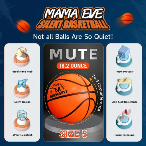 Miniatura 2 de Silent Basketball Size 7-Size 5-Size 3, New Upgraded Grooved Airless Indoor Basketball, Real Feel & Bounce Like Official Ball, Quiet Dribbling