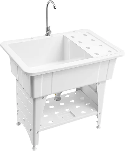 Miniatura 11 de Fregadero utilitario, fregadero de lavandería independiente, bañera de lavandería que ahorra espacio, fregadero portátil, lavabo de mano para Blanco