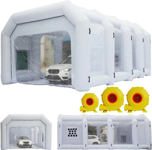 Miniatura 10 de Xmaybang Cabina de pintura inflable de 26 x 15 x 10 pies con 2 sopladores, estación de trabajo profesional para automóvil, cabina de pintura