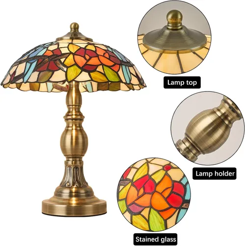 Miniatura 2 de Lámpara de mesa estilo Tiffany, lámpara de mesa de vidrio manchado, lámpara de decoración antigua artesanal para mesita de noche, dormitorio, sala