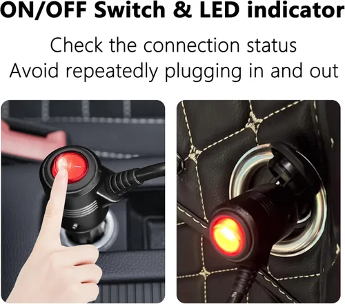 Miniatura 2 de Divisor de encendedor de cigarrillos para automóvil, adaptador de encendedor de cigarrillos de 12 V, cable Y de 3 enchufes, 1 a 3 puertos