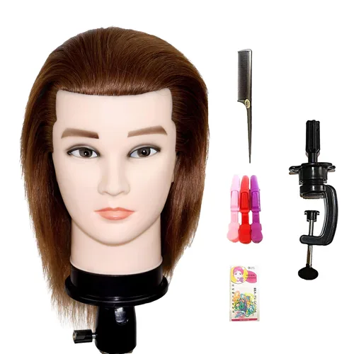 ISHOT - Maniquí masculino de 12 pulgadas, 100% cabello humano, peluquero, práctica de cosmetología, muñeca de entrenamiento para peinar el cabello,