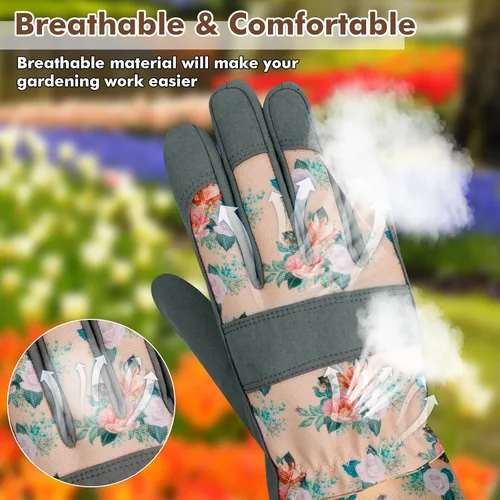 Miniatura 2 de Guantes largos de jardinería para mujer, guantes de cuero a prueba de espinas, guantes de trabajo transpirables para mujeres, patio, exteriores
