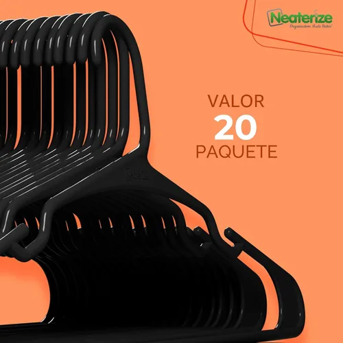 Miniatura 7 de NEATERIZE Perchas de Ropa Paquete de 20 Negro - Perchas de Plástico - Ganchos para Colgar Ropa