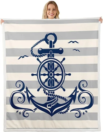 Miniatura 14 de Erosebridal Manta náutica de ancla, forro polar con brújula oceánica de 40 x 50 pulgadas para niños, niñas, adolescentes, adultos, decoración