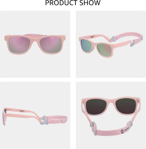 Miniatura 3 de COCOSAND Gafas de sol para bebé con correa polarizadas, flexibles, cuadradas, UV400 para niños y niñas de 0 a 24 meses