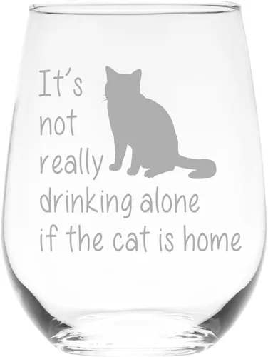 C M The Cat is Home - Divertida copa de vino sin tallo, regalo temático de gato para mujeres y hombres, 17 onzas (estilo C1)