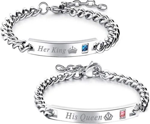 Regalo para amante, su reina y su rey, pulseras de acero inoxidable para parejas, para mujeres y hombres, juego de joyas a juego