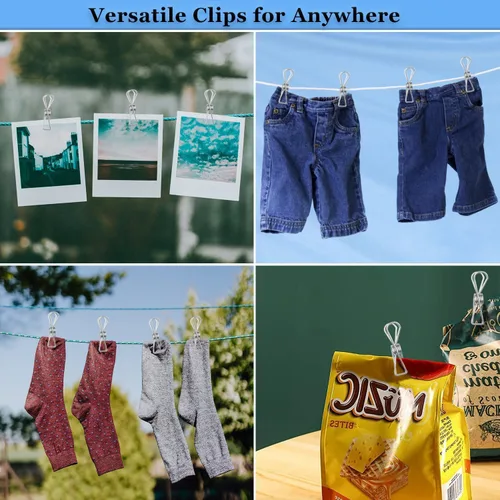 Miniatura 7 de Paquete de 50 alfileres para colgar ropa, de acero inoxidable, resistentes al aire libre, alfileres de ropa grandes, clips de metal, 2.36 pulgadas