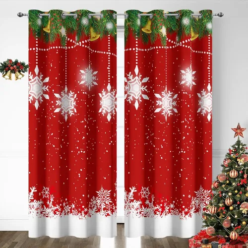 Miniatura 20 de Cortinas rojas de Navidad para sala de estar, juego de 2 paneles, cortinas de ventana de terciopelo rojo de 63 pulgadas de largo, cortinas