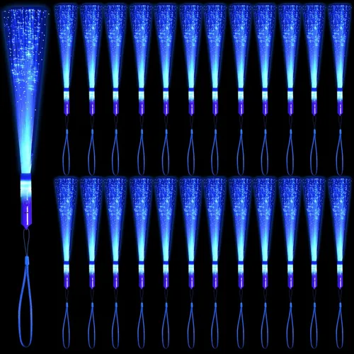 24 unidades de varitas de fibra óptica brillantes azules a granel, varitas luminosas con 3 modos de luz para Navidad, San Valentín, Pascua, 4 de