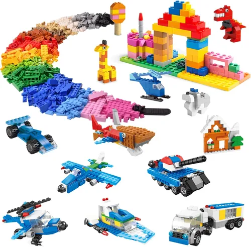 FUN LITTLE TOYS 1100 bloques de construcción para niños de 6 a 12 años, juego de ladrillos a granel de aprendizaje STEM, 147 formas, 17 colores,